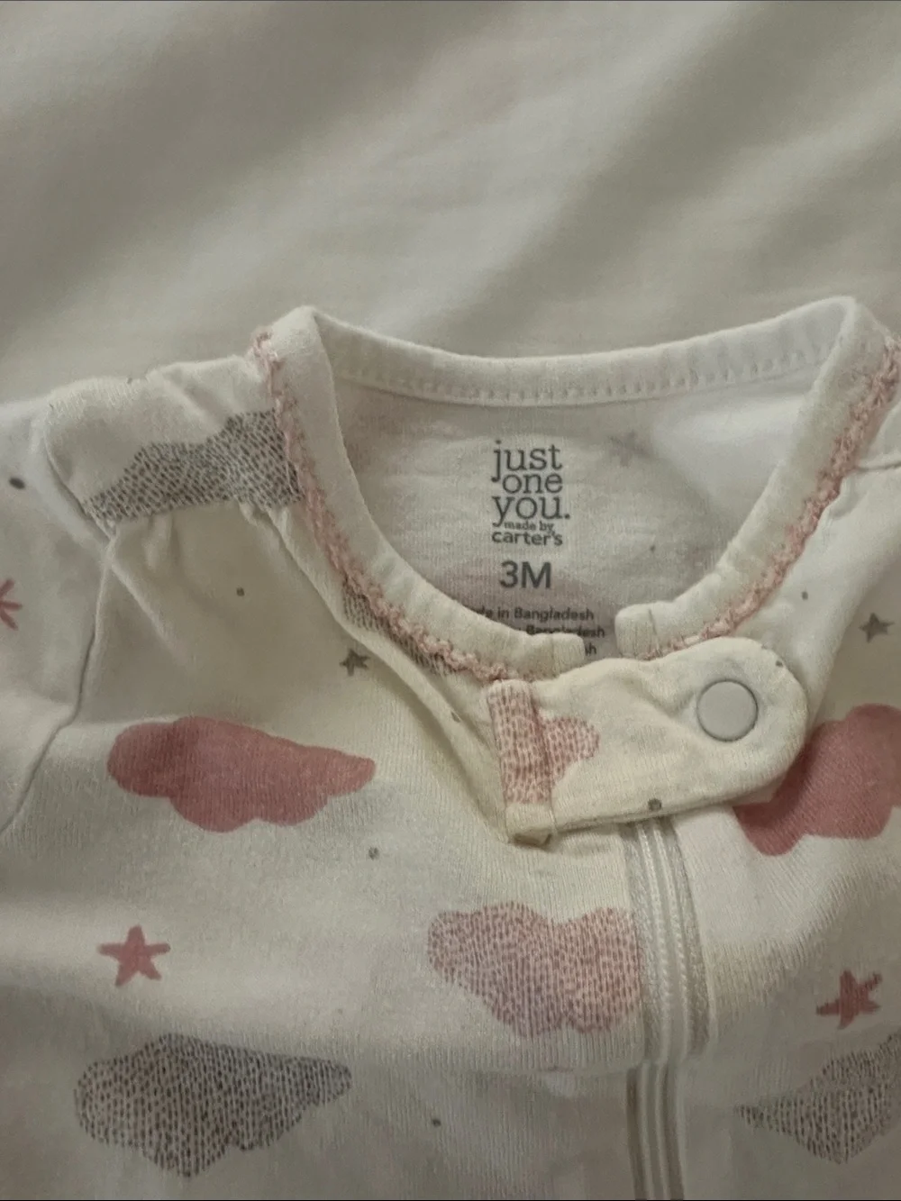 Carter's White Footie One-Piece with Pink and Gray Cloud Print